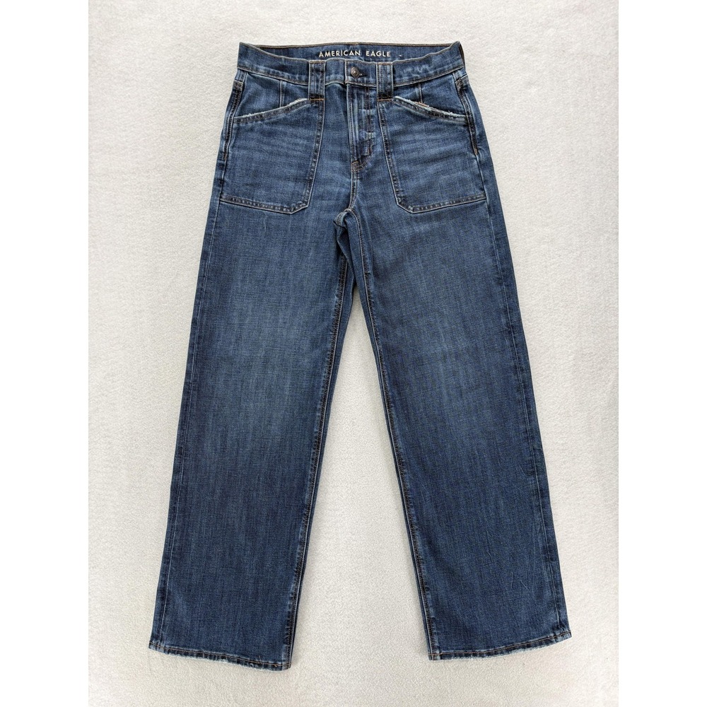 American Eagle Stovepipe Straight Jeans Womens 4 Blue High Rise Stretch Denim